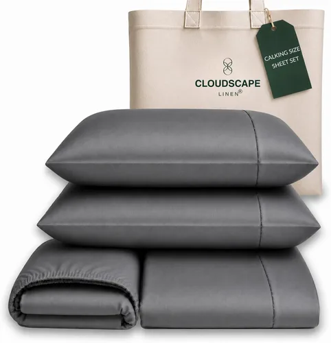 Vista 59 de Cloud Scape Linen - Juego de sábanas de algodón egipcio de doble capa, tamaño individual, tejido de satén de fibra larga, juego de 3 piezas, ropa