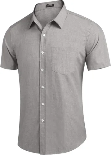 Vista 3 de COOFANDY Men's Linen Shirts Casual Button Down Short Sleeve Summer Beach Dress Shirt