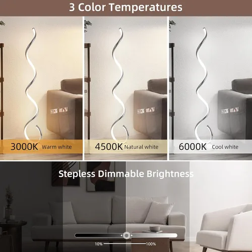 Vista 2 de EIDISUNY Lámpara de pie moderna para sala de estar, lámparas de pie LED en espiral de 3 colores con control remoto e interruptor de pie, lámpara