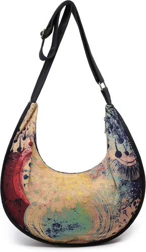 Vista 6 de OPQRSTU Bolso bandolera de lona para mujer, estilo hippie y grande