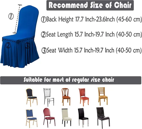 Vista 5 de Dimatic Juego de 2 fundas elásticas para sillas de comedor, fundas Parsons con falda, de elastano súper ajuste, funda protectora de asiento para Azul