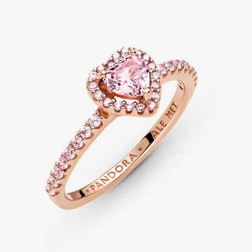 Vista 3 de Pandora Anillo de corazón elevado brillante Anillo de oro rosa para mujer Anillo en capas o apilable Regalo para ella Rosa chapada en oro rosa
