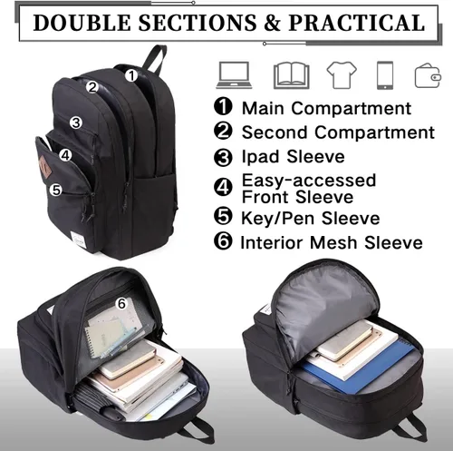 Vista 5 de VASCHY Mochila escolar para hombre, unisex, grande, mochila escolar informal para escuela secundaria, universidad, adolescentes, viajes, trabajo