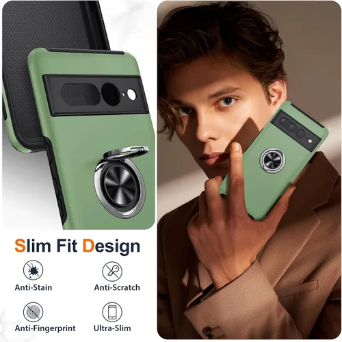 Vista 6 de JAME Funda para Google Pixel 7 Pro, Funda de Ajuste Delgado para Pixel 7 Pro con Soporte de Anillo Kickstand