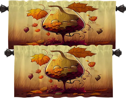 Vista 61 de Shrahala Orange Autumn Autumn Blackout Curtain Tiers, Fall Kitchen Valance Light Blocking Tier Drapes with Rod Pocket, 2 Pack 26 X 24 in