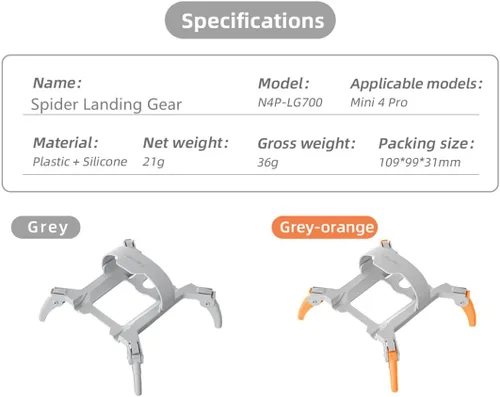 Vista 6 de Tren de aterrizaje extendido para DJI Mini 4 Pro, pata de araña de aterrizaje plegable compatible con accesorios Mavic Mini 4 Pro, gris