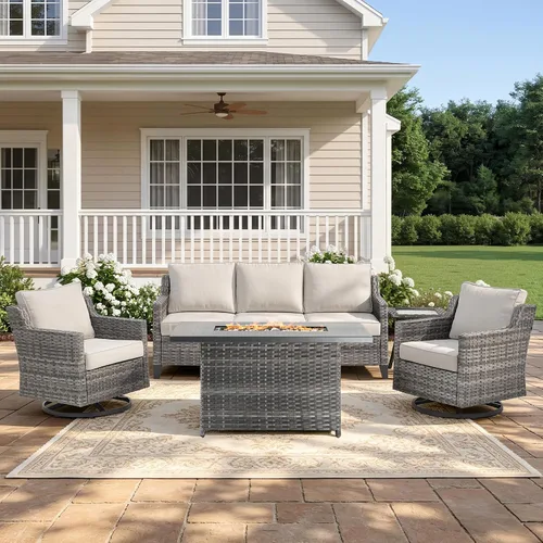 Vista 36 de Belord Sofá de patio exterior acolchado de 3 asientos de lujo de 6 pulgadas Cojín de mimbre marrón/beige de 6 pulgadas