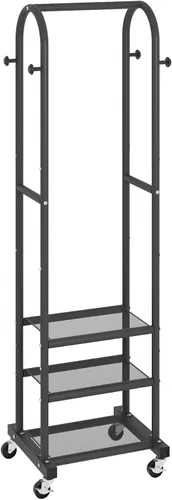 Vista 8 de Kaitiemoo Perchero de ropa resistente con ruedas, moderno perchero con 3 estantes de metal, estante de exhibición de 71.8 pulgadas para colgar ropa
