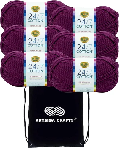 Vista 35 de Lion Brand 24/7 Algodón Blanco 761-100 (6-Carrillos - Mismo Lote de Tinta) Hila Gruesa Media #4 de Algodón para Crochet y Tejido con Bolsa