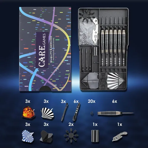 Vista 6 de Juego de dardos de punta de acero 0.85 oz con estuche de transporte y accesorios adicionales, negro/azul/verde