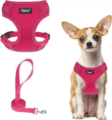 Vista 48 de PUPTECK Juego de arnés y correa para perro pequeño, arnés ajustable sin tirones para cachorro, chaleco de malla suave reflectante para mascotas