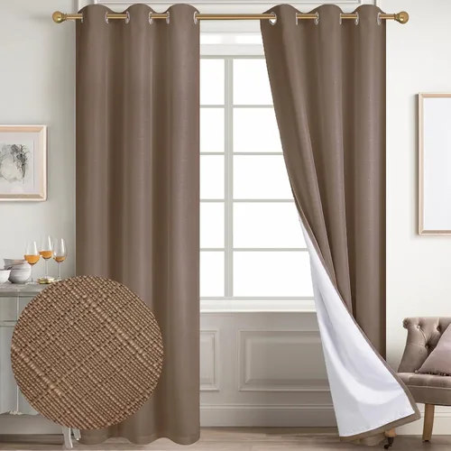 Vista 39 de Diraysid Cortinas 100% opacas de lino beige para dormitorio, con ojales, aislamiento térmico, cortinas de oscurecimiento de habitación