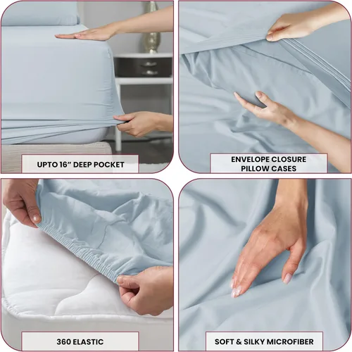 Vista 399 de LUX Décor - Juego de sábanas Twin de microfibra ultrasuave de 3 piezas con sábana encimera, sábana bajera de 16 pulgadas de profundidad y funda