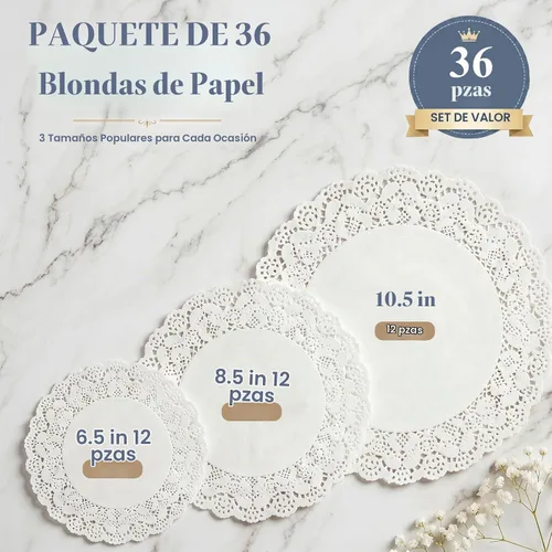 Vista 2 de HAKSEN Doilies de papel, 36 manteles individuales de papel de encaje de Blanco