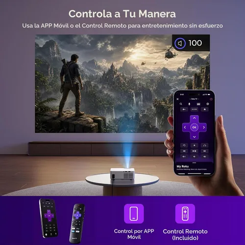 Vista 8 de ELEPHAS Proyector inteligente Roku TV con Wi-Fi y Bluetooth 2-Blanco