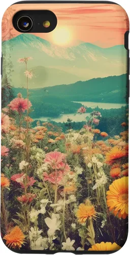 Vista 18 de iPhone 16 Boho Mountain Moon Phases Floral Aesthetic Chic Retro Sunset Case