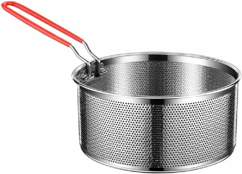 Vista 8 de Cesta para freír resistente a altas temperaturas para cocinar, colador de alimentos redondo de acero inoxidable para servir alimentos - Colador