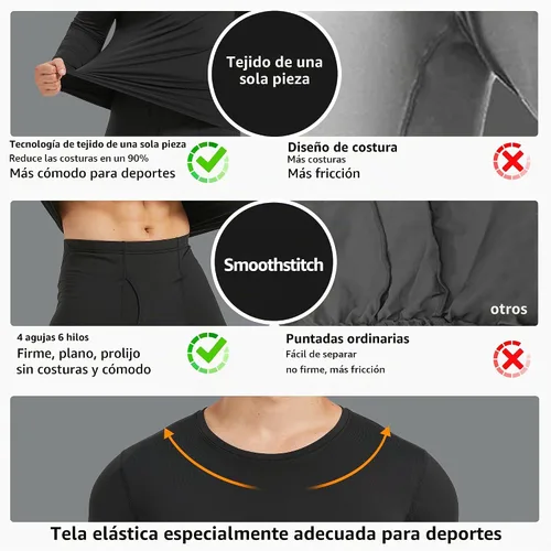 Vista 4 de UNIQUEBLLA Long Johns Conjunto de Ropa Interior Térmica para Hombre Capa Base Térmica para Clima Frío Parte Inferior y Superior 2set negro