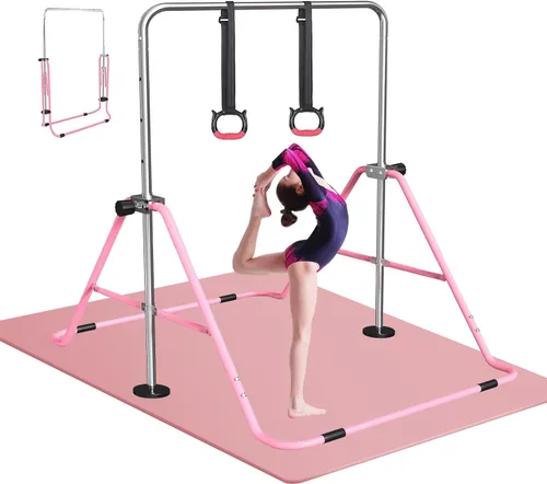 Vista 9 de FBSPORT Gymnastics Bar for Kids, Adjustable Height Gymnastic Horizontal Bars,Junior Training Bar Children Folding Training Monkey Bars for Home Using