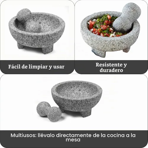 Vista 2 de IMUSA USA Molcajete Triturador de Especias de Granito Tradicional Súper Pesado, 8 Pulgadas, Gris