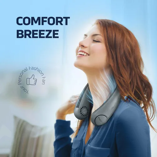Vista 2 de NEXAIR Ventilador de cuello portátil de enfriamiento manos libres, ventilador de cuello ligero sin aspas, 3 velocidades, batería de 2400 mAh, tiempo