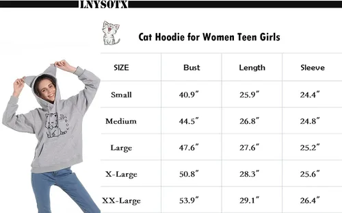 Vista 7 de Sudaderas con capucha de gato para mujeres, adolescentes y niñas