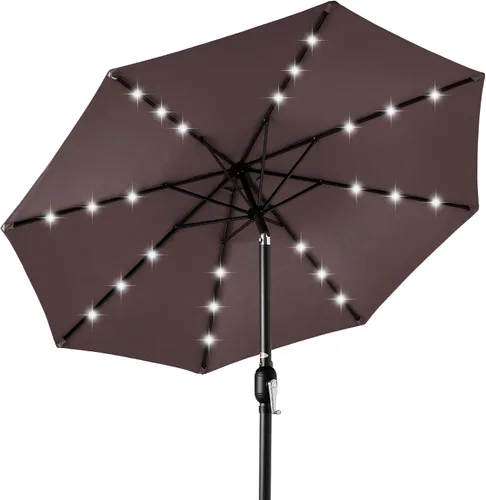 Vista 79 de Best Choice Products Sombrilla de Patio Solar de Poliéster con Luz LED de 10 pies con Ajuste de Inclinación y Tela Resistente a los Rayos UV - Gris