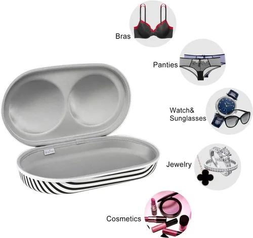 Vista 4 de Bra Case Premium - Bolsa de viaje para lencería con cremallera, bolsa organizadora para copa A-C (rayas negras)