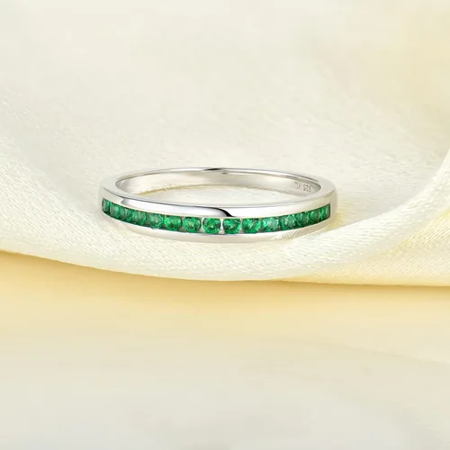 Vista 6 de YL Anillo apilable de plata de ley 925 con halo de piedras natales para mujeres