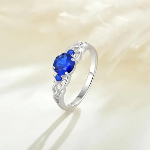 Vista 4 de STARCHENIE Anillo de nudo celta para mujer, plata de ley 925, anillo de promesa de 3 piedras, tamaño 5-10