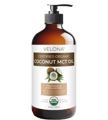 Vista 3 de velona Aceite de coco orgánico MCT USDA - Botella de vidrio de 16 fl oz