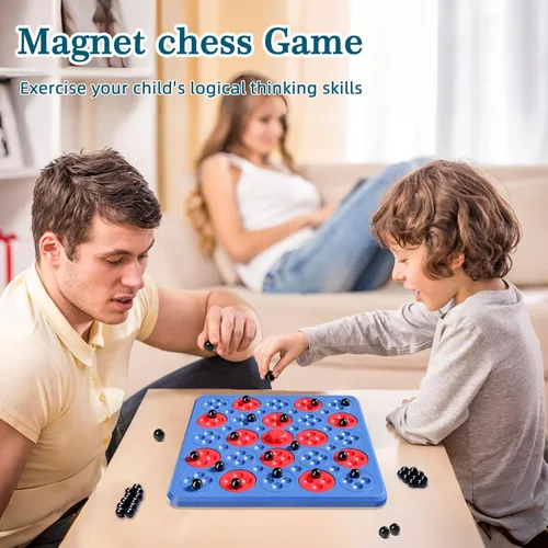 Vista 4 de Juego de ajedrez magnético, juego magnético de ajedrez para niños y adultos, noche familiar, juego magnético multijugador 2 en 1 con 36 piezas