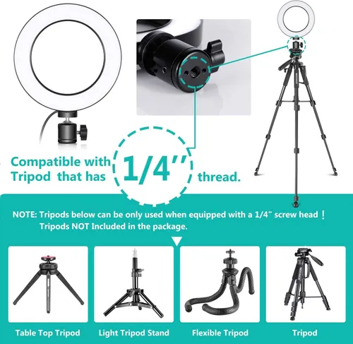 Vista 4 de Anillo de luz OEBLD regulable con 3 modos de luz y 10 niveles de brillo, anillo LED Rotae de 360 ° para teléfono, transmisión en vivo, maquillaje