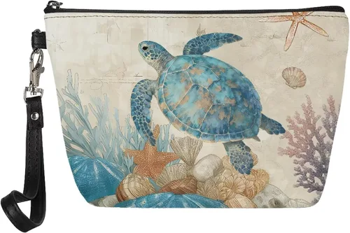 Vista 23 de Howilath Abstract Art Cat Cosmetic Pouch for Women PU Leather Toiletry Storage Bag Trapezoid Makeup Bags with Wrist Strap