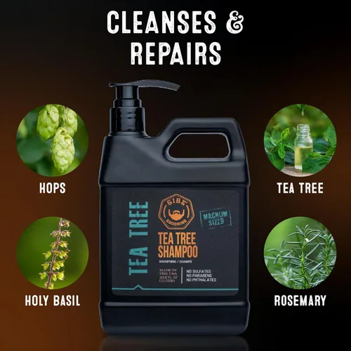 Vista 4 de GIBS Grooming Tea Tree Shampoo for Men (3.25 oz - 33.8 oz) Men's Shampoo Fragrance Blend of Peppermint, Jasmine, Cedarwood - Sulfate, Paraben &