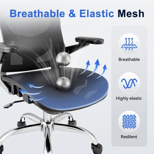 Vista 18 de marrap Silla de oficina ergonómica, silla de escritorio de malla con reposabrazos 3D, soporte lumbar ajustable y reposacabezas, función mecedora