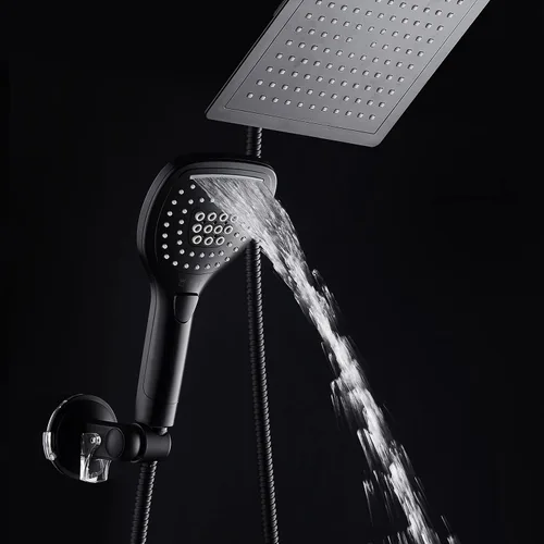 Vista 6 de DreamSpa - Combo de cabezal de ducha de lluvia/manual ultra-lujoso de 9 pulgadas. Conveniente botón pulsador de control de flujo para fácil