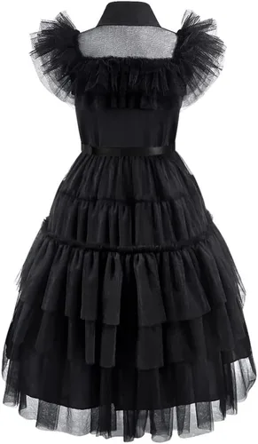Vista 2 de Zalongye Disfraz negro para niñas, disfraz de familia negro, disfraz de Halloween, vestido de fiesta para niñas de 4 a 13 años