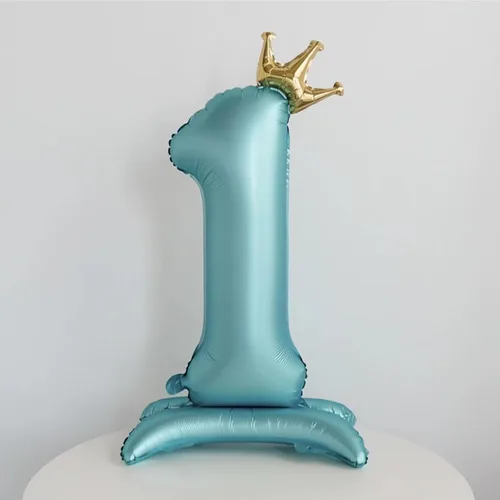 Vista 2 de Globos azules con el número 1 de 42 pulgadas con corona, globos de primer cumpleaños para niños y niñas, suministros de decoración de fiesta de Azul
