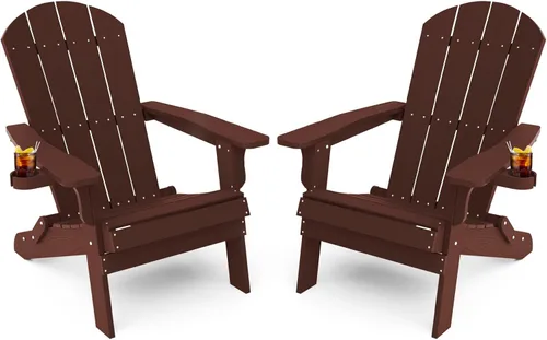 Vista 14 de YEFU Silla Adirondack, silla Adirondack de plástico de gran tamaño, sillas plegables para exteriores con soporte para tazas, silla de césped
