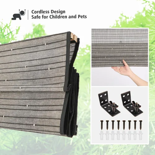 Vista 5 de Yin Yang Persianas romanas de bambú opacas sin cables, elegantes persianas romanas de madera tejida natural con cenefa de 6 pulgadas de alto