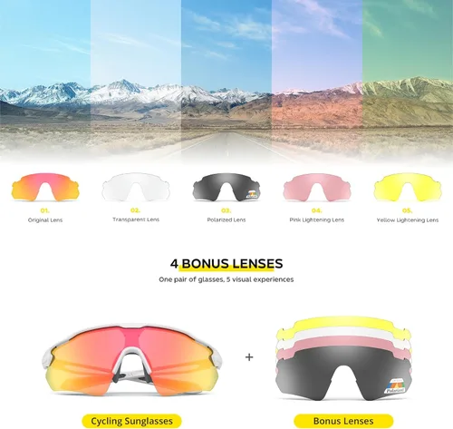 Vista 16 de Lentes de sol polarizados para ciclismo con 5 micas UV400, con armazón TR90.