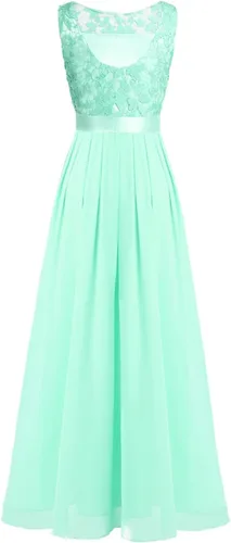Vista 5 de Vestidos de invitada de boda para mujer, vestido largo de dama de honor, sin mangas, encaje floral, vestido de fiesta de cóctel Turquesa