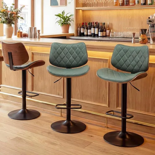 Vista 14 de LUNLING Taburetes de bar giratorios con respaldo y reposapiés, taburetes de mostrador modernos ajustables de mediados de siglo, sillas de bar Beige