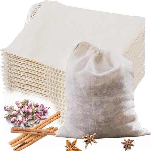 Vista 8 de 30 piezas de bolsas de especias de algodón natural para cocinar: 4x6, 6x8 Filtros de té reutilizables con cordón, ideales para colar sopas, bolsitas