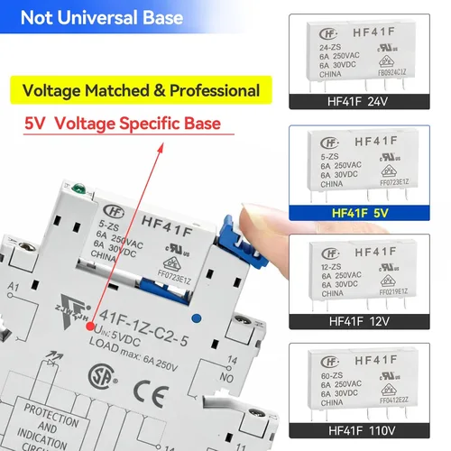 Vista 4 de Relé electromagnético 5VDC SPDT 6Amp, relés de alimentación con indicador LED, base de enchufe, riel DIN, ultra delgado de 6.2mm, certificación UL