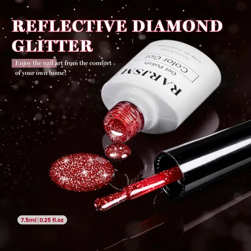 Vista 4 de RARJSM Esmalte de uñas de gel con purpurina roja reflectante holográfica, destellos de arco iris, diamantes brillantes, LED, UV, secado con lámpara