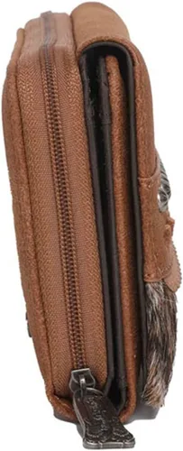 Vista 3 de Montana West Cartera de cuero para mujer con tachuelas occidentales, Café Whipstitched Trinity Ranch Cuero, Moderno