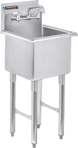 Vista 10 de DuraSteel Fregadero utilitario comercial de acero inoxidable 304 – Fregadero de cocina de preparación independiente con tina de 15 pulgadas