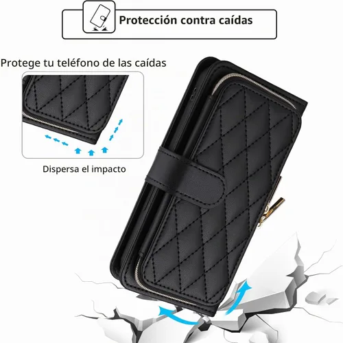Vista 6 de Funda de Cartera para Samsung Galaxy S20 FE 5G de 6.5 Pulgadas con Correa para Muñeca, Billetera con Cremallera y más de 9 Ranuras para Tarjetas